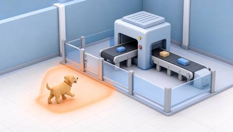 Illustration of a production entrance monitored for visible animal access