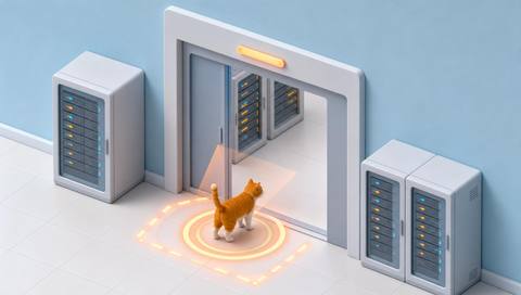 Illustrative camera view of a sensitive facility entrance with an animal observation