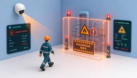 Illustrative person observation at a designated hazardous-area boundary