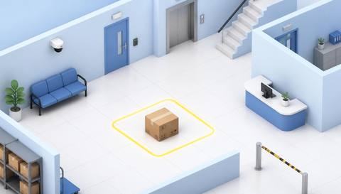 Illustrative receiving-area view with a box awaiting review