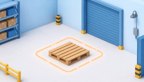 Illustrative warehouse staging view with a stationary pallet