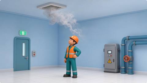 Illustrative industrial view with a smoke-like plume