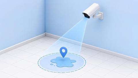 Illustrative floor view with a spill region and fixed location landmarks