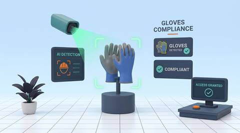 Illustrative workstation view focused on visible hands and gloves
