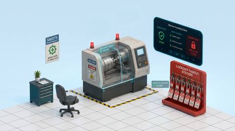 Illustrative machine view with a guarded access area highlighted