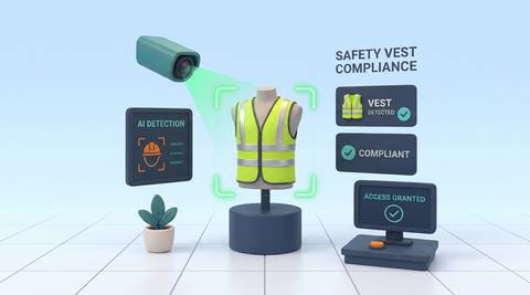 Illustrative loading-bay view with a high-visibility garment indication